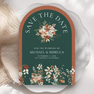 Terracotta Floral Wildflower Emerald Wedding Photo Save The Date