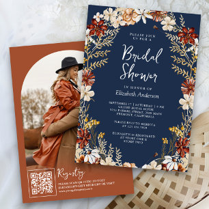 Terracotta Floral Wildflower Navy Bridal Shower Invitation