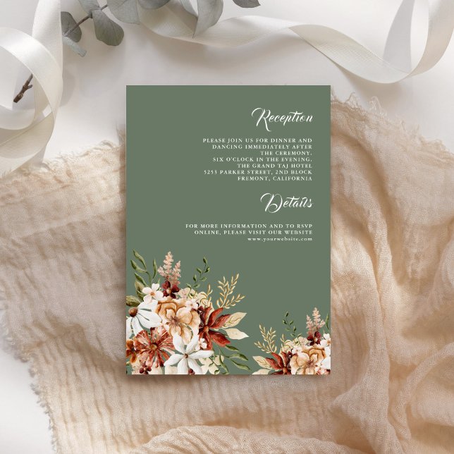 Terracotta Floral Wildflower Sage Green Wedding Enclosure Card (Creator Uploaded)