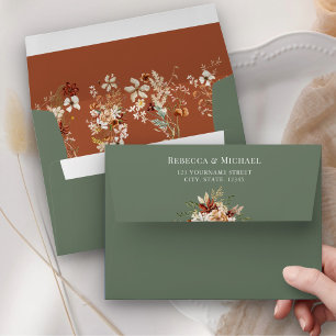 Terracotta Floral Wildflower Sage Green Wedding Envelope