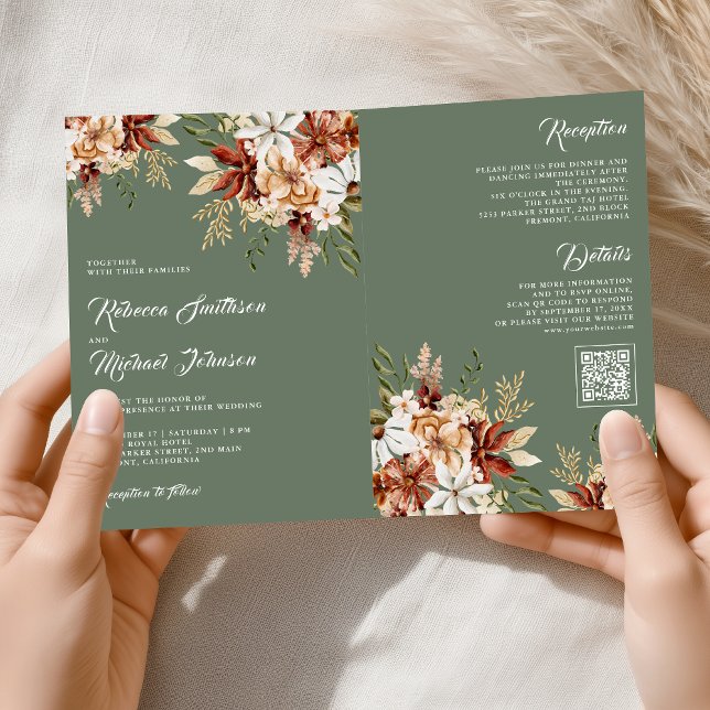Terracotta Floral Wildflower Sage Green Wedding Invitation (Creator Uploaded)