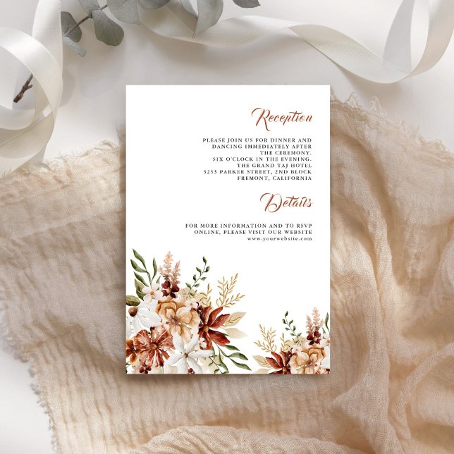 Terracotta Floral Wildflower White Wedding Details Enclosure Card (Creator Uploaded)