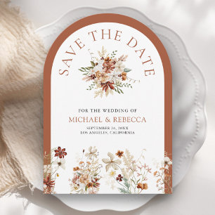 Terracotta Floral Wildflower White Wedding Photo Save The Date