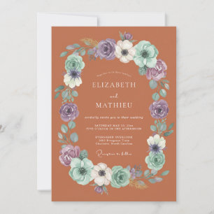 Terracotta Floral Wreath Wedding Invitation