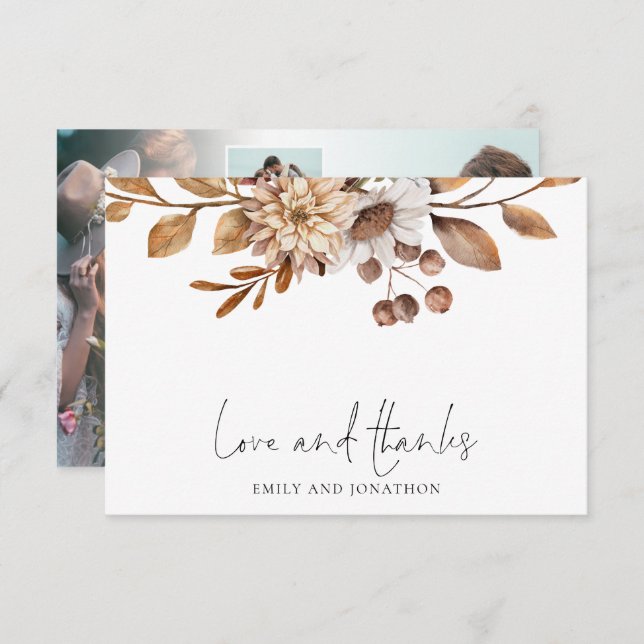 Terracotta Florals 5 Photo Wedding Love Thanks Card (Front/Back)