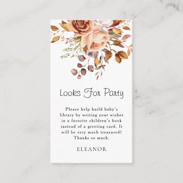 Terracotta Florals Books For Baby Shower Enclosure Card (Front)