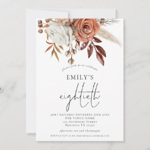 Terracotta Florals Eightieth Birthday Party  Invitation