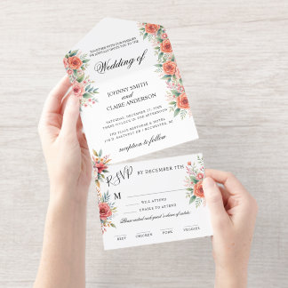Terracotta Florals Elegant Wedding Invitation