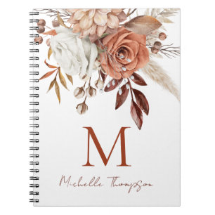 Terracotta Florals Monogram Initial Name Notebook