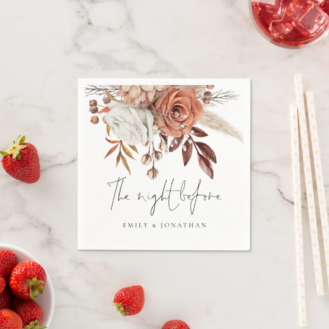 Terracotta Florals Night Before Rehearsal Dinner Napkin (Insitu)