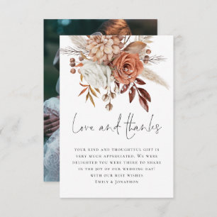 Terracotta Florals Photo Love Thanks Wedding Thank You Card