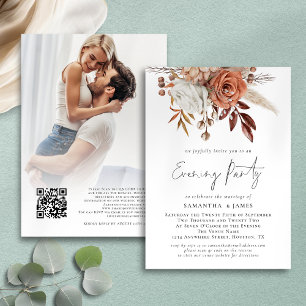 Terracotta Florals Photo Wedding Evening Party Invitation