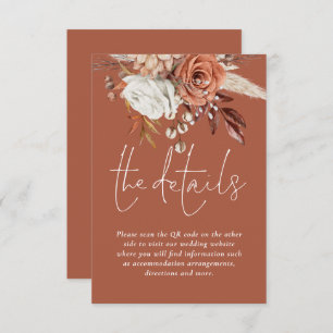 Terracotta Florals QR Code Rust Wedding Details Enclosure Card