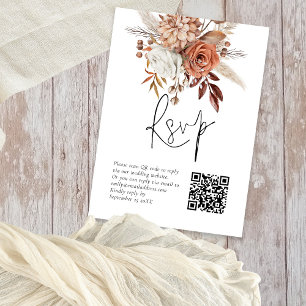 Terracotta Florals QR Code Wedding RSVP Card