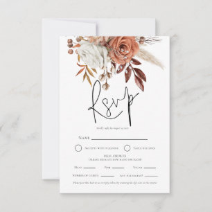 Terracotta Florals QR Meal Choices Wedding RSVP  Card