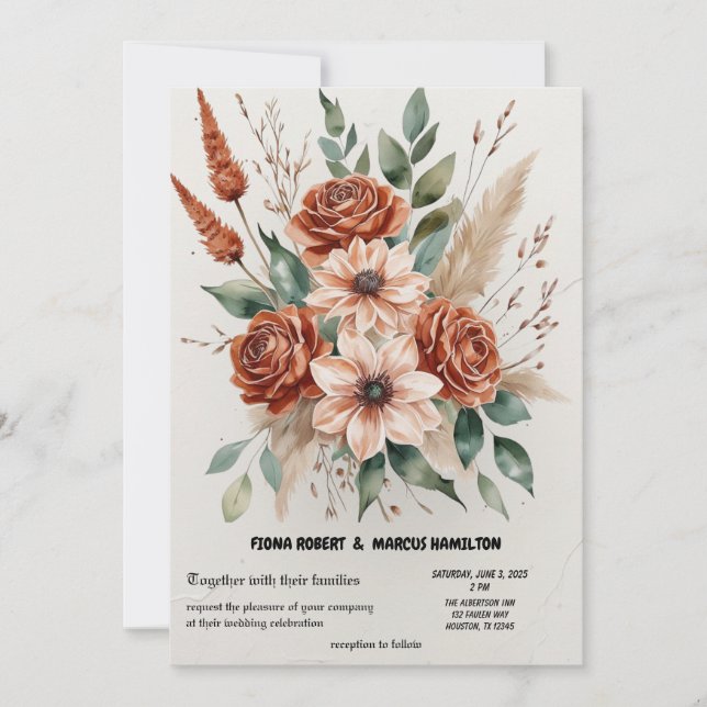 Terracotta Florals Rustic Boho Wedding Save The Date (Front)