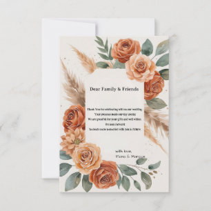 Terracotta Florals Rustic Earthy Boho Wedding Thank You Card