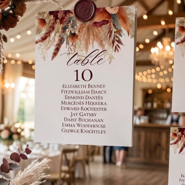 Terracotta Florals Table Number Name Seating Card (Creator Uploaded)