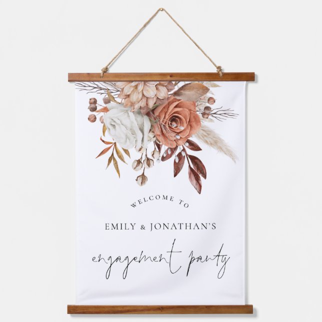Terracotta Florals Welcome Engagement party Hanging Tapestry (Front)