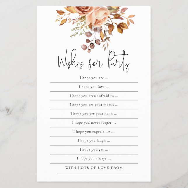 Terracotta Florals Wishes for Baby Shower Game  Flyer (Front)
