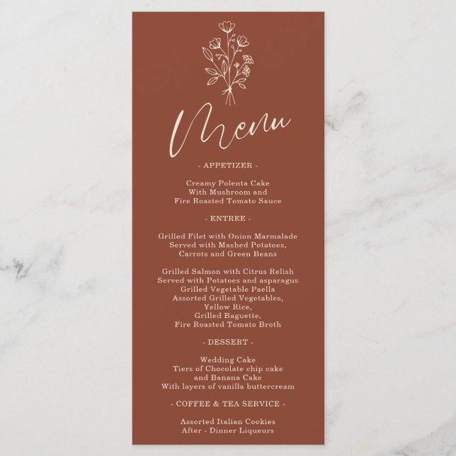 Terracotta Flower Bohemian Simple Botanical Menu (Front)