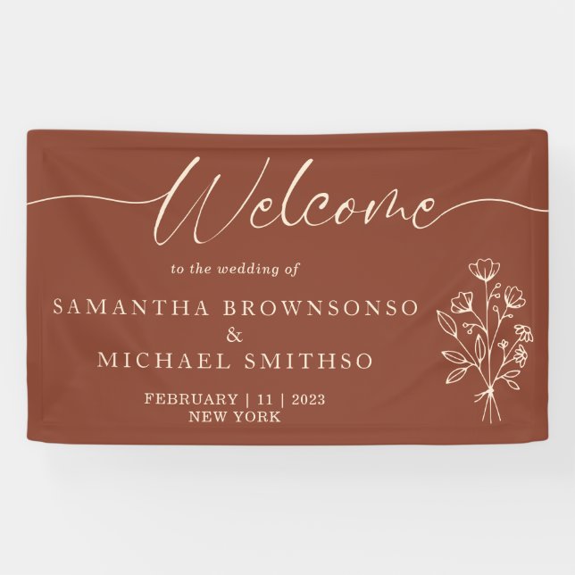 Terracotta Flower Bouquet Boho Botanicals Welcome Banner (Horizontal)