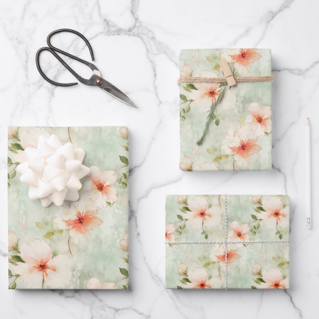 Terracotta Flowers and Greenery Elegant Floral Wrapping Paper Sheet (Front)