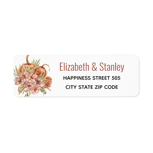 Terracotta flowers and pumpkins fall wedding return address label (Front)