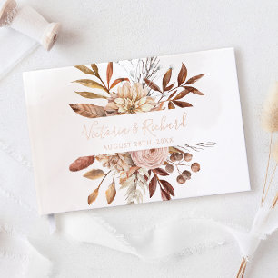 Terracotta Flowers Boho Autumn Foliage Wedding Guest Book