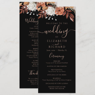 Terracotta Flowers Boho Fall Foliage Black Wedding Program