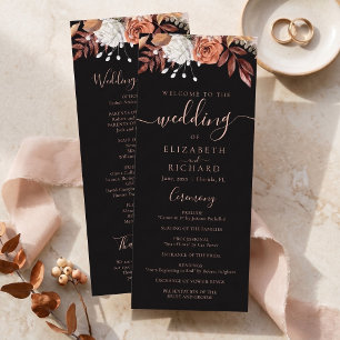 Terracotta Flowers Boho Fall Foliage Black Wedding Program