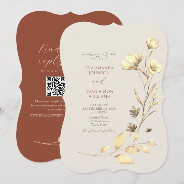 Terracotta Flowers Boho Fall Wedding Invitation (Front/Back)