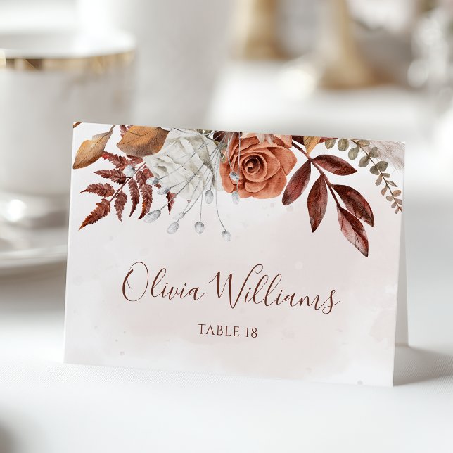 Terracotta Flowers Boho Fall Wedding Place Card (Creator Uploaded)
