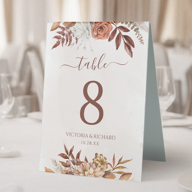 Terracotta Flowers Boho Fall Wedding Table Number (Creator Uploaded)