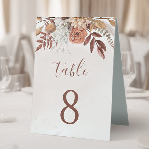 Terracotta Flowers Boho Fall Wedding Table Number
