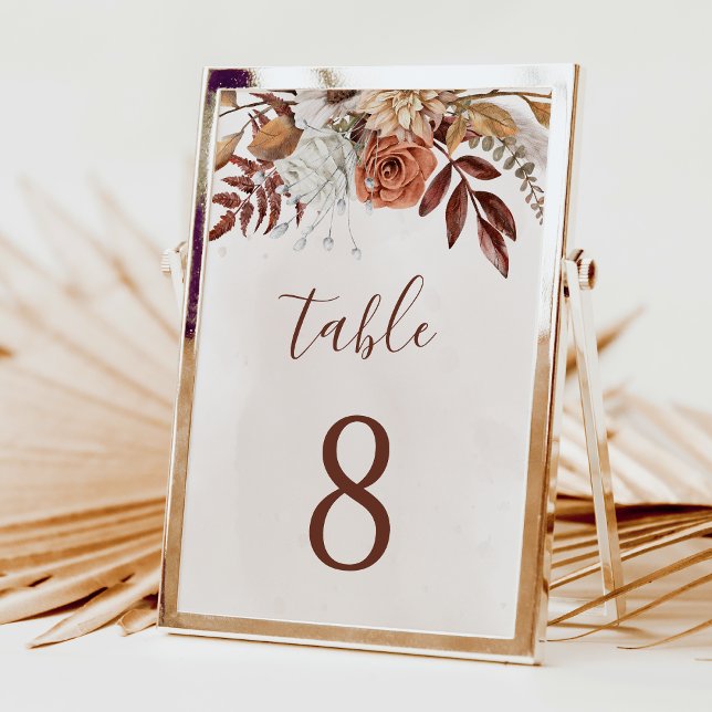 Terracotta Flowers Boho Fall Wedding Table Number (Creator Uploaded)