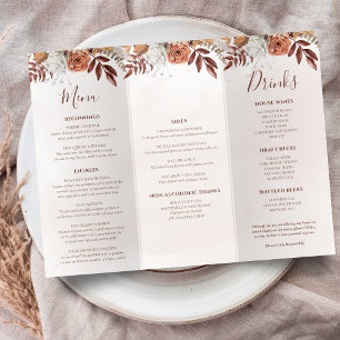 Terracotta Flowers Boho Fall Wedding Trifold Menu