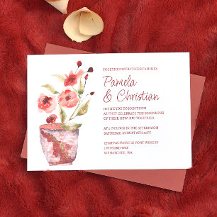 Terracotta Flowers, Botanical Clay Pot Wedding Invitation