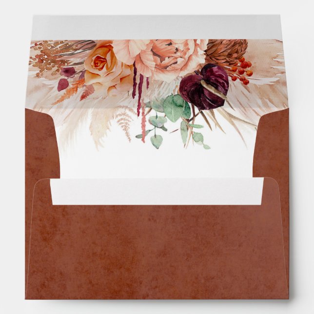 Terracotta Flowers Pampas Grass Elegant Envelope (Back (Bottom))