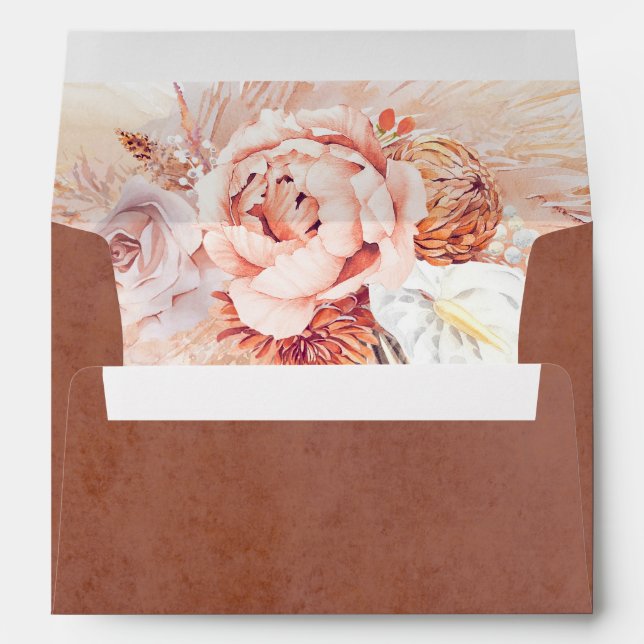 Terracotta Flowers Pampas Grass Elegant Envelope (Back (Bottom))