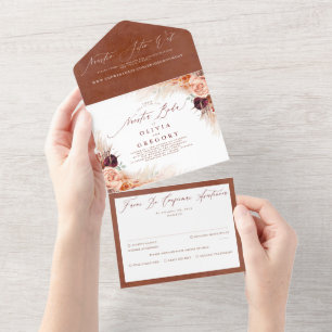 Terracotta Flowers Pampas Grass Spanish Wedding All In One Invitation