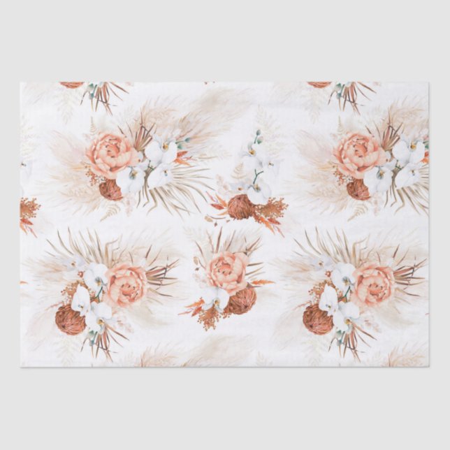 Terracotta Flowers Pampas Grass Tropical Bohemian  Tissue Paper (Front)