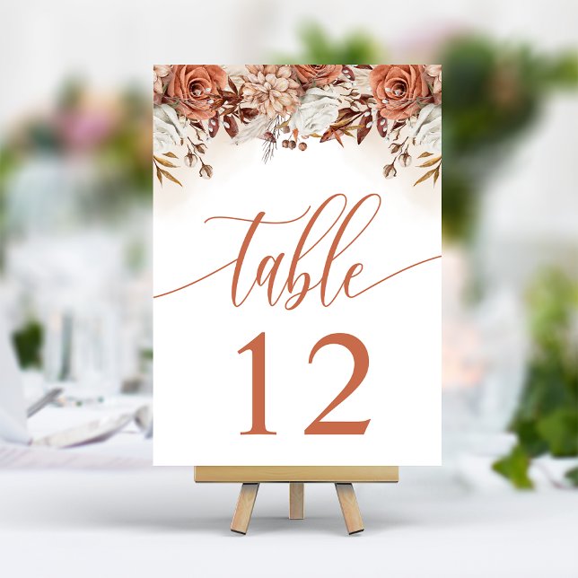 Terracotta Flowers Pampas Grass Wedding Table Number (Creator Uploaded)
