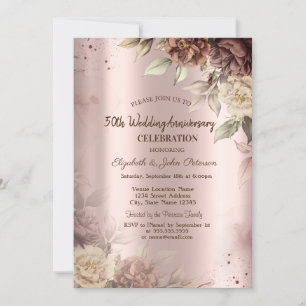 Terracotta Flowers Rose Gold Wedding Anniversary Invitation