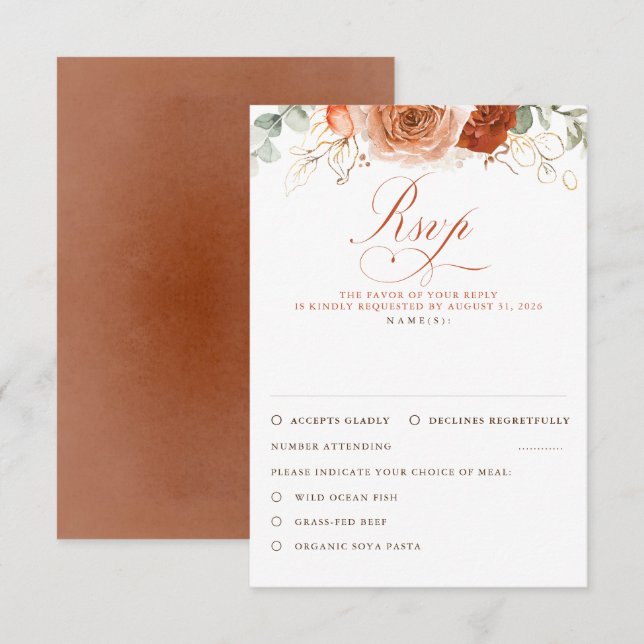 Terracotta Flowers Wedding RSVP Card (Front/Back)