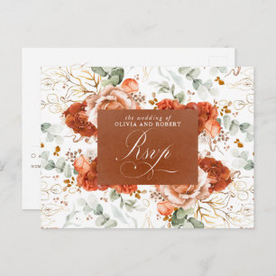 Terracotta Flowers Wedding RSVP Postcard