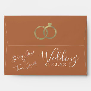 Terracotta Foil Rings Wedding Envelope