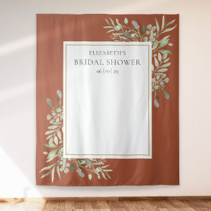Terracotta Foliage Bridal Shower Photo Backdrop Tapestry