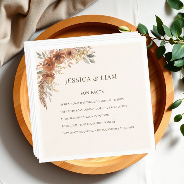 Terracotta Fun Facts about Newlyweds Fall Wedding Napkin (Terracotta Fun Facts about Newlyweds Fall Wedding Napkins)