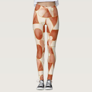 Terracotta Geometric - Gold Line Art Mosaic Leggings